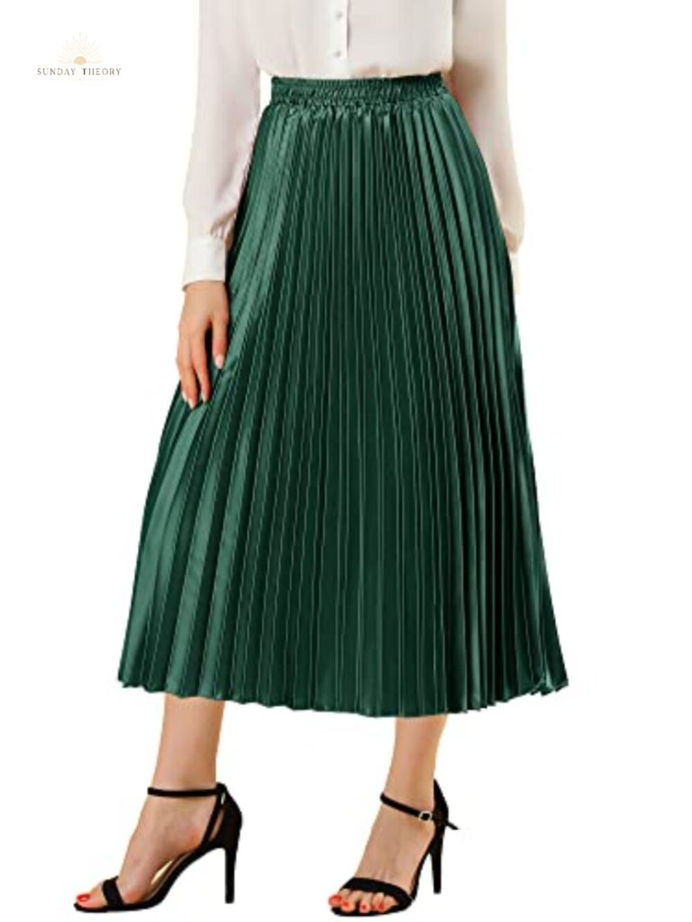 Women Metallic Pleated Midi Skirt High Waisted A Line Party Skirt